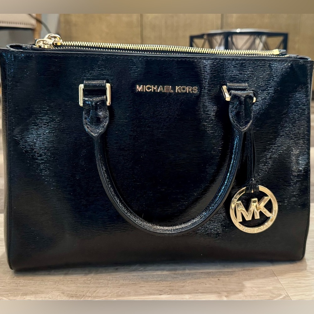 Michael Kors Black Satchel with Gold Accents